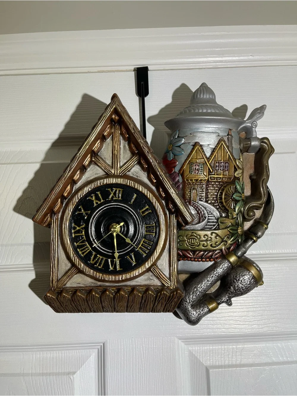 German Alpine Chalet Beer Stein Ceramic Grandfather Clock Vintage